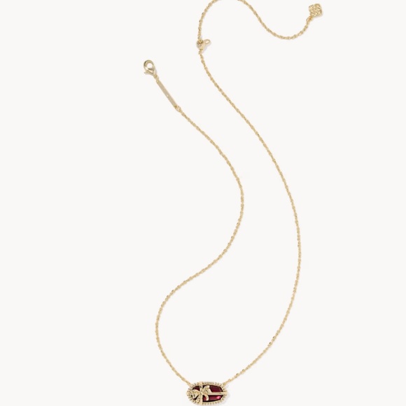 Kendra Scott Elisa Bow Gold Short Pendant Necklace in Dark Burgundy Illusion - Picture 3 of 4